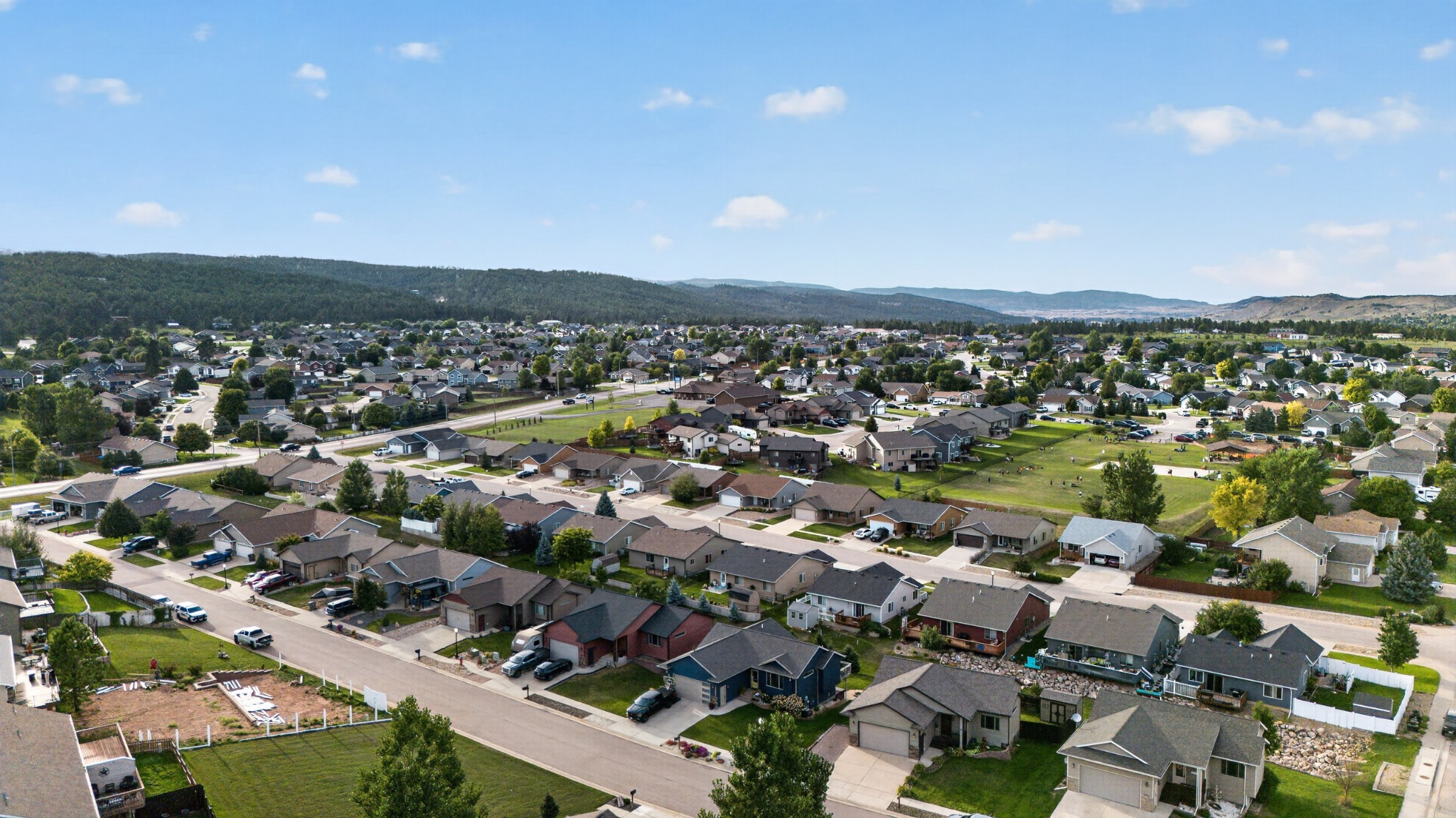 Aerial view of Summerset, South Dakota and the surrounding Black Hills
