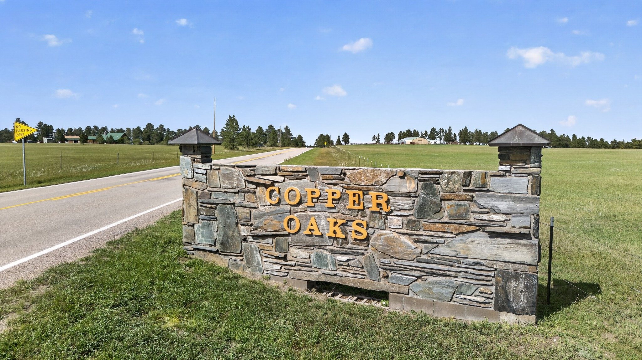 Entrance sign at Copper Oaks off Highway 16 southwest of Rapid City