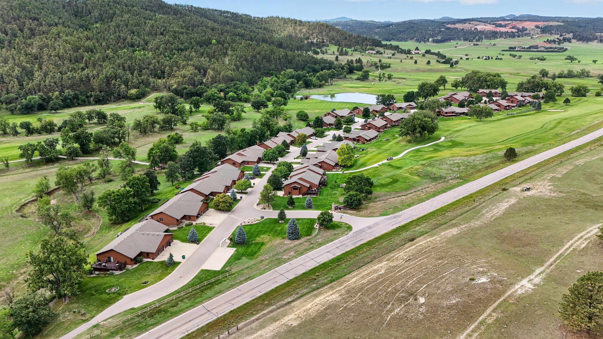 Aerial view of the Hart Ranch streets, ponds and surrounding grassland