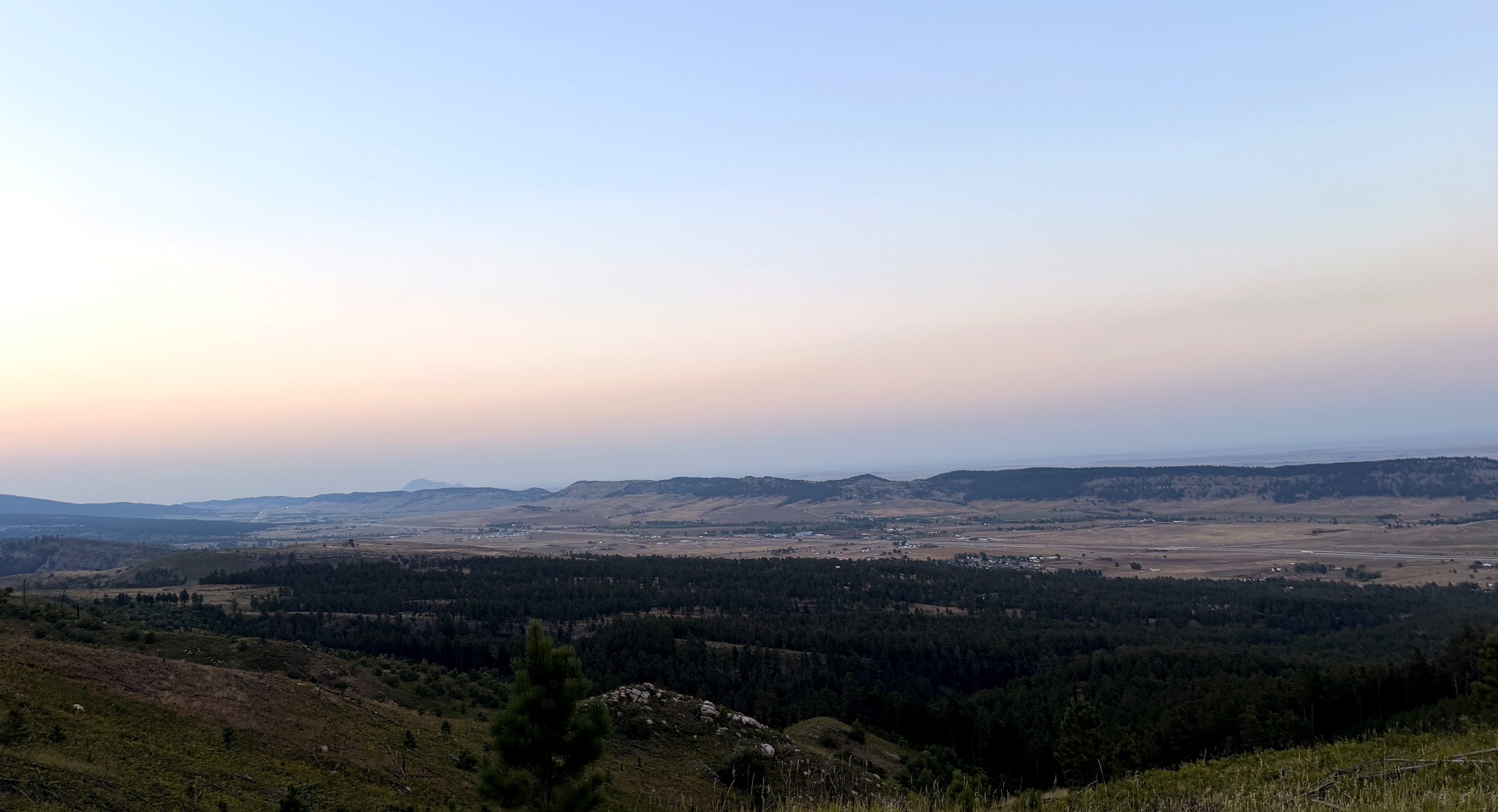 Dusk over the Piedmont valley and hogback ridge, Piedmont, South Dakota